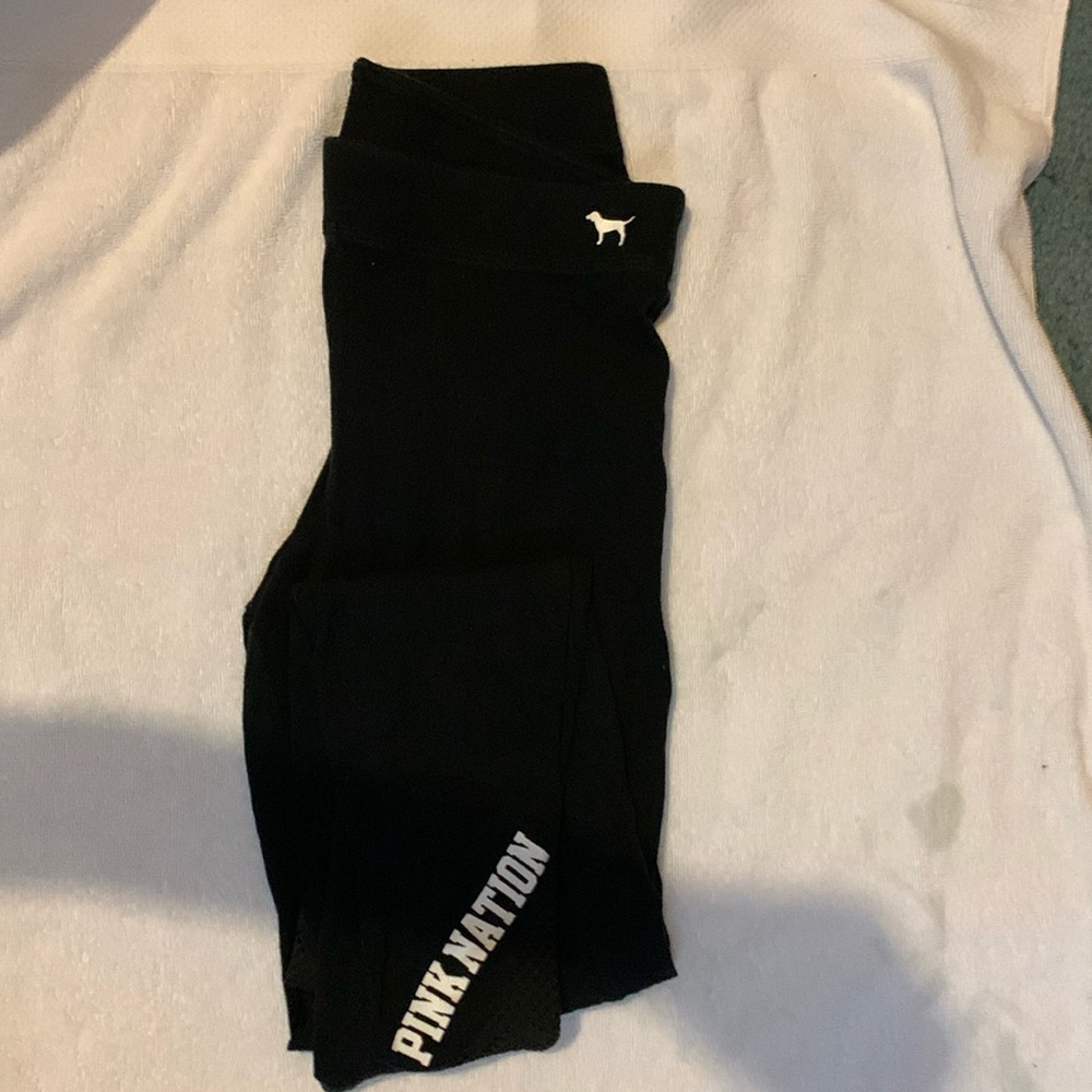 Pink yoga black leggins lace bottom